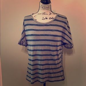 Lucky Brand Ruffled Sleeve Lightweight Sweater (Blue & Gray)